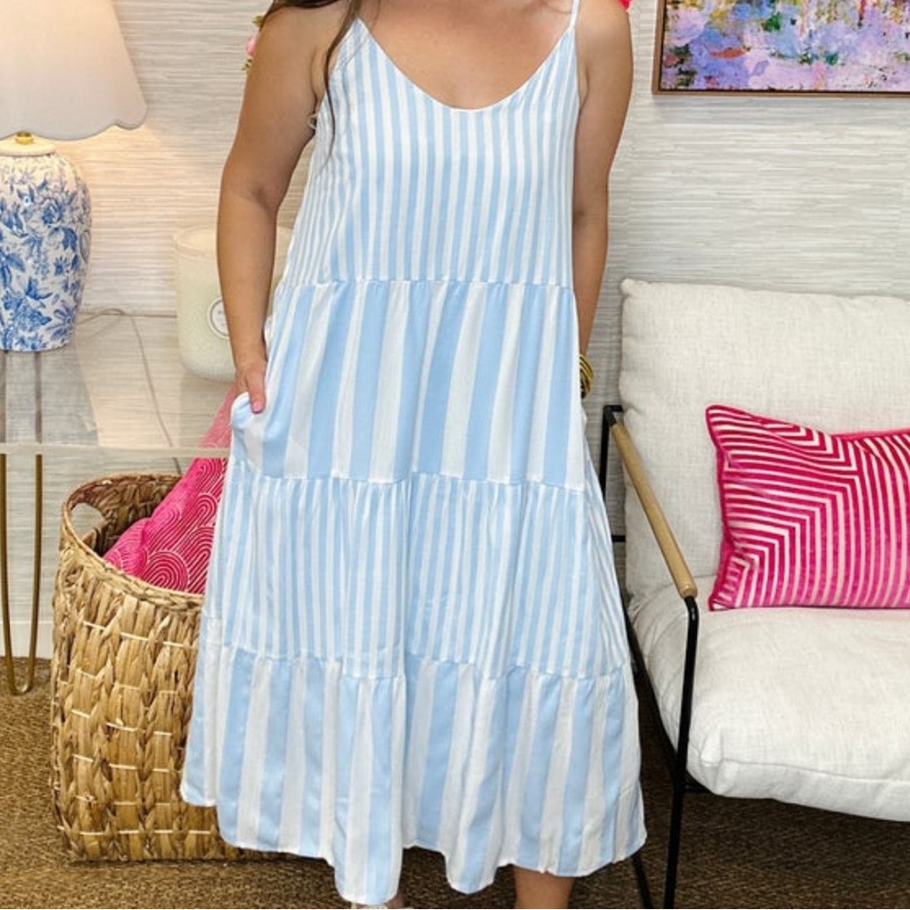Wishlist Light Blue and White Striped Midi Dress